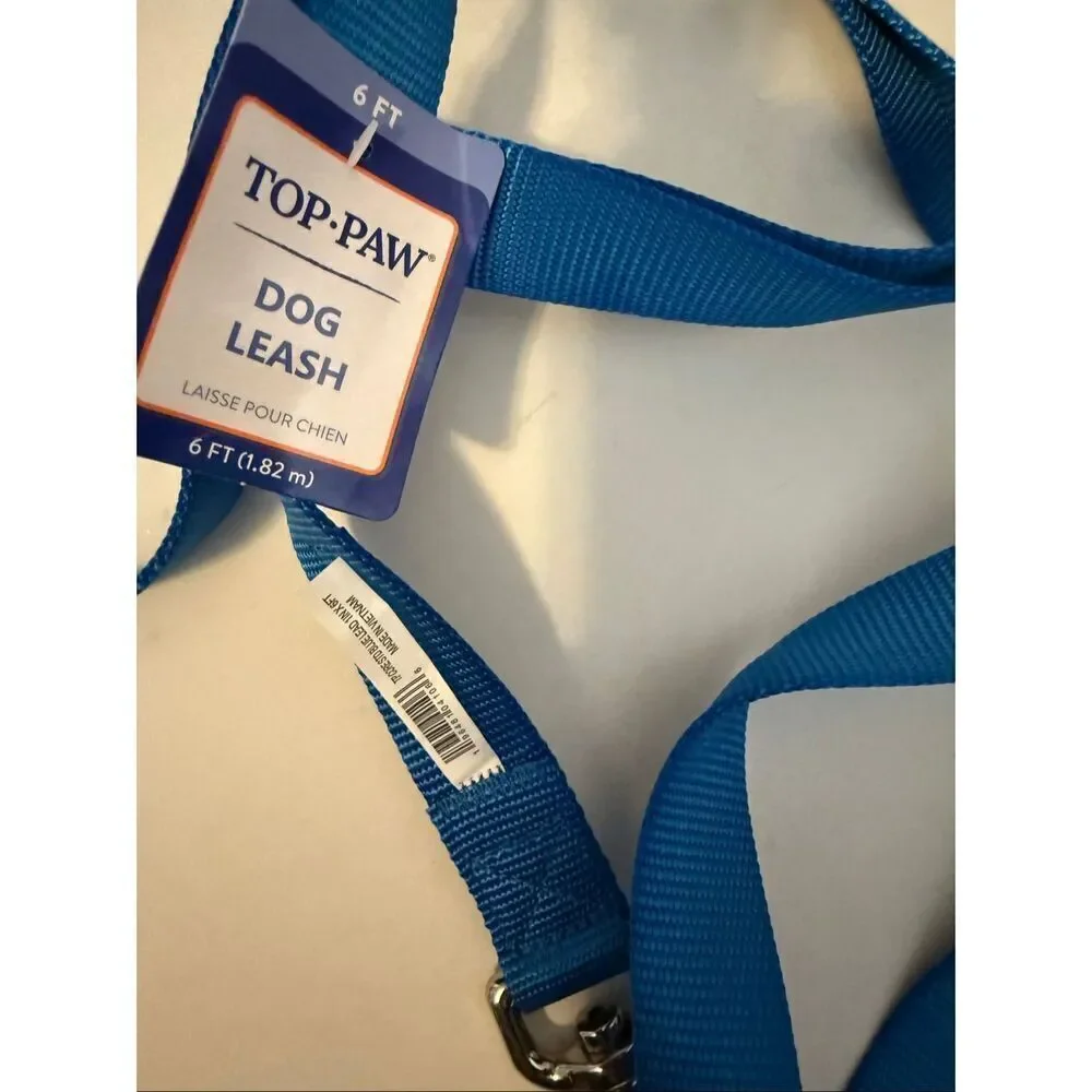 Top Paw Pet Dog Nylon Gunmetal Core Dog Leash Blue Size 6Ft NWT